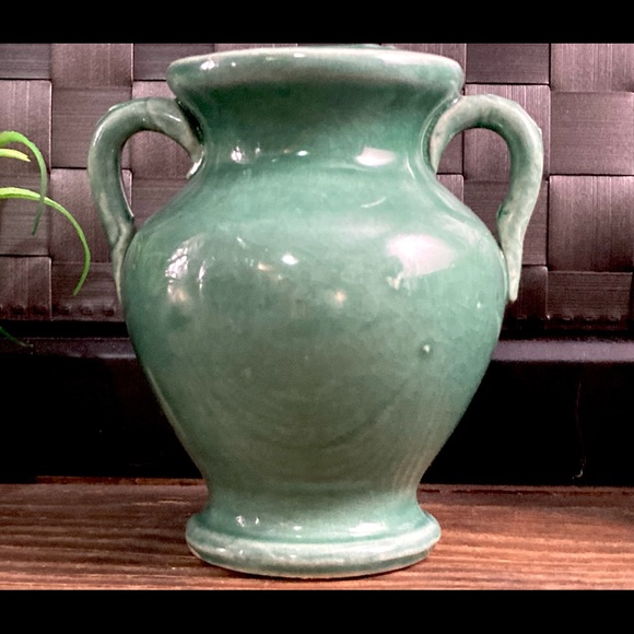 Rare Mid Century Vintage Japanese Art Pottery Double Handle Celadon Urn - Picture 7 of 9